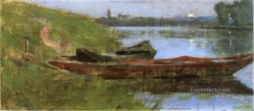 two boys singing Painting - Two Boats impressionism boat landscape Theodore Robinson river